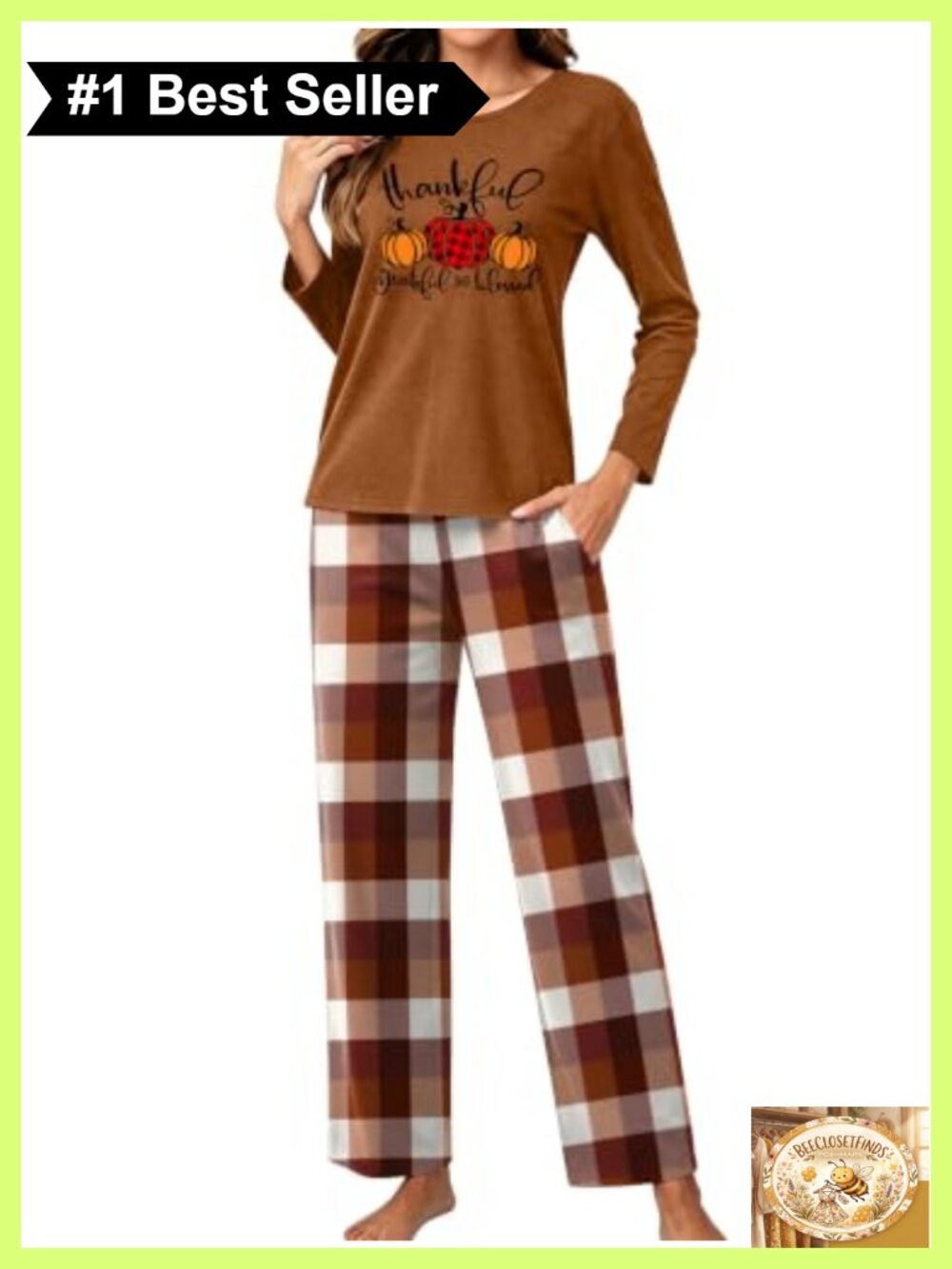 Thanksgiving Pajama Set Rayon Blend Relaxed Fit Women 2-Piece Top & Pants